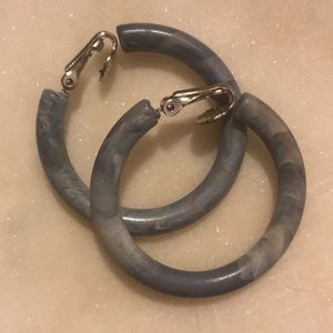 Vintage Blue Marbled Clip Hoop Earrings AMAZING!!